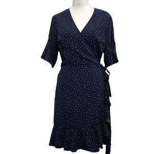 Express Factory Blue & White Polka Dot Chambray Wrap Dress